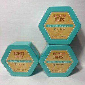 Burt's Bees Cotton Blossom 2 Wick Tin Soy Candle Set of 3 3.5oz DISCONTINUED